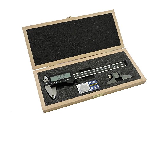 SET 2-tlg STEINLE Messschieber 1307 Digital - STEINLE Digital Messschieber 150 mm - STEINLE Tiefenmessbrücke 75 x 6,5 mm inkl. Holzetui von STEINLE