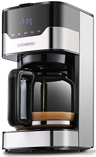 Steinborg Filterkaffeemaschine mit Timer | 1,5 Liter Kapazität | 900 Watt | Kaffeemaschine klein | Warmhaleplatte | Dauerfilter | Digitale Kaffeemaschine | Kaffee Maschine von Steinborg