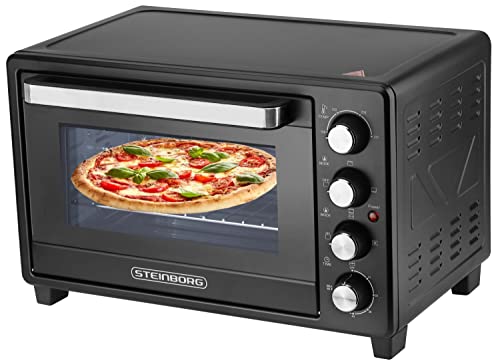 Mini Backofen 35 Liter | 1600 Watt | Pizzaofen | Innenbeleuchtung | Inkl. Backblech und Grillrost | Elektrischer Drehspieß | Minibackofen | Kleiner Backofen | Mini Oven | 60 min. Timer von Steinborg