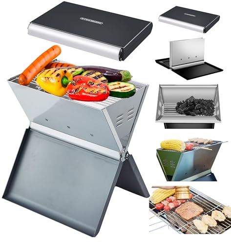 Steinborg Klappgrill | Laptopgrill | Campinggrill | Blitzschneller Aufbau | Hitzebeständiger Rahmen | Große Lüftungsschlitze | Holzkohlegrill | Kohlegrill | Geringes Gewicht | Geeignet für Holzkohle von Steinborg
