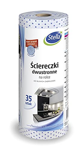 Stella Zweiseitige Tücher Hochwertiges Wischtuch auf Rolle/ 35 stück/für starke Verschmutzung/Küchenrolle Waschbar/Farbe: Hellblau - Dunkelblaue Punkte/in der EU Hergestellt von Stella pack