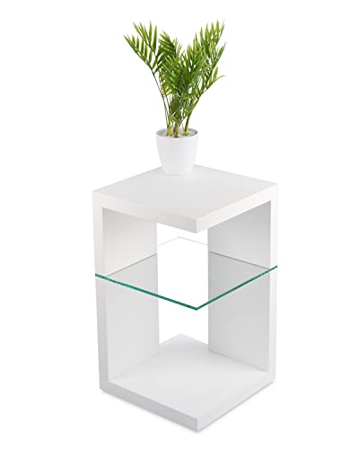 STEMA Seyfried Beistelltisch Pearl in Farbe Weiß - Couchtisch, Nachttisch 60x36x36cm mit Sicherheitsglas, Kleiner Sofatisch von STEMA Seyfried