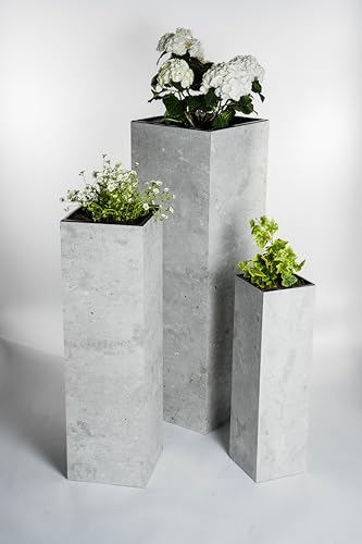 STEMA Seyfried Pflanzkübel groß außen – Blumensäule Outdoor mit integriertem Blumentopf – Pflanzsäule wetterfest – 3 Größen & 4 Farben – Für Terrasse, Garten, Balkon & Haustür (Beton, Klein) von STEMA Seyfried
