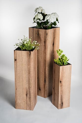 STEMA Seyfried Pflanzkübel groß außen – Blumensäule Outdoor mit integriertem Blumentopf – Pflanzsäule wetterfest – 3 Größen & 4 Farben – Für Terrasse, Garten, Balkon & Haustür (Eiche, Klein) von STEMA Seyfried