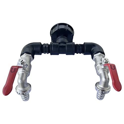 2" IBC Übergang S60x6 Innengewinde x Doppel-Auslaufkugelhahn aus Messing, IBC Container Wassertank Adapter Armaturen, Größe: 3/4" Auslaufkugelhahn von STEMAX-Wassertechnik