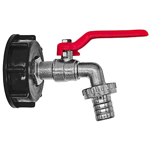 STEMAX-Wassertechnik 2" IBC Übergang S60x6 Innengewinde x Einfach-Auslaufkugelhahn aus Messing, IBC Container Wassertank Adapter Armaturen, Größe: 1/2" Auslaufkugelhahn von STEMAX-Wassertechnik