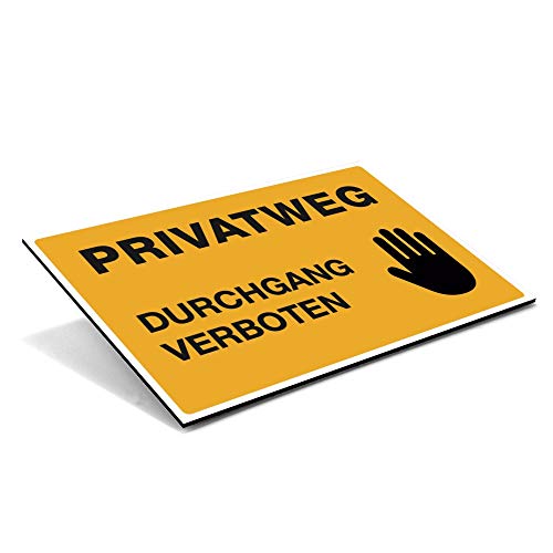 (Signalgelb, Schild Alu-Verbund 300x200x4 mm) Hinweis-Schild/Text: PRIVATWEG - DURCHGANG VERBOTEN/Schild für Privatgrundstück/Betreten verboten/Kein Durchgang von STEMPEL-FABRIK