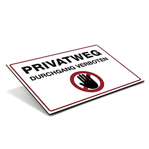 Schild "PRIVATWEG - DURCHGANG VERBOTEN" mit Warnsymbol – Hinweisschild für Privatgrundstücke – Alu-Verbund Warnschild (300 x 200 x 4 mm | Weiß) von STEMPEL-FABRIK