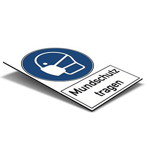 Gebotsschild/Warnschild 200x300x4 mm - Text: Mundschutz tragen - mit Piktogramm/Alu Verbund/Metallschild/für Industrie, Ladengeschäft, Bank/Innen/Außen/UV-Beständig/Wetterfest von STEMPEL-FABRIK