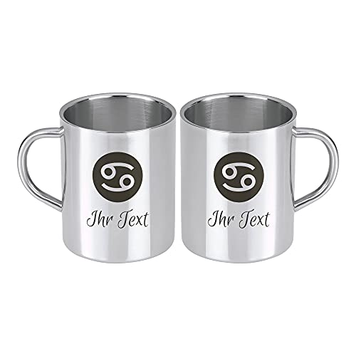 STEMPEL-FABRIK Edelstahlbecher mit Sternzeichen - Krebs - Linkshänder - Personalisierte Gravur - Kaffeebecher mit Motiv - Thermotasse - Kaffeetasse - Isolierbecher - Doppelwandig - Geschenkidee von STEMPEL-FABRIK