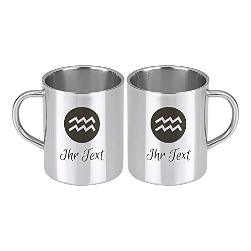 STEMPEL-FABRIK Edelstahlbecher mit Sternzeichen - Wassermann - Rechtshänder - Personalisierte Gravur - Thermotasse - Kaffeetasse - Isolierbecher - Doppelwandig - Geschenkidee von STEMPEL-FABRIK