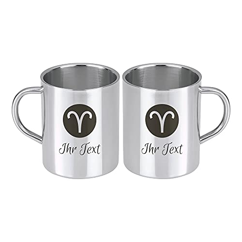 STEMPEL-FABRIK Edelstahlbecher mit Sternzeichen – Widder - Linkshänder – Personalisierte Gravur – Kaffeebecher mit Motiv – Thermotasse – Kaffeetasse – Isolierbecher – Doppelwandig – Geschenkidee von STEMPEL-FABRIK