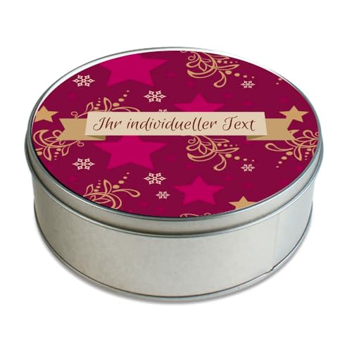 STEMPEL-FABRIK – personalisierte Keksdose Weihnachten Rund – Plätzchendose mit Namen individualisieren – Metalldose für Plätzchen & Kekse – Geschenkidee für Weihnachten – Geschenkdose (Ø 150 x 50 mm) von STEMPEL-FABRIK