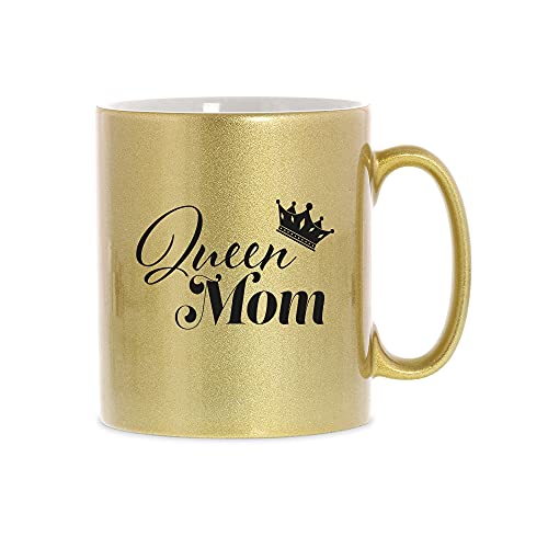 STEMPEL-FABRIK Glitzertasse Gold mit Aufdruck - Queen Mom - Kaffetasse mit Spruch - Bedruckte Tasse - Teetasse - Bürotasse - Geschenkidee - Muttertagsgeschenk - Tasse Muttertag - Geburtstagsgeschenk von STEMPEL-FABRIK