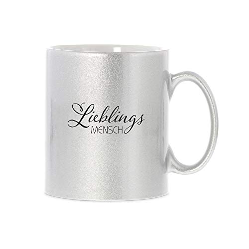 STEMPEL-FABRIK Glitzertasse Silber mit Aufdruck - Lieblingsmensch - Kaffetasse mit Spruch - Keramik - Bedruckte Tasse - Geschenkidee - Jahrestag - Geburtstagsgeschenk von STEMPEL-FABRIK