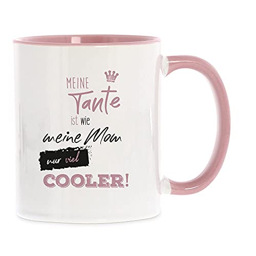 STEMPEL-FABRIK Keramiktasse Rosa mit Aufdruck - Meine Tante ist wie meine Mom - nur viel cooler! - Kaffeetasse mit Spruch - Bedruckte Tasse - Teetasse - Geschenkidee zum Geburtstag von STEMPEL-FABRIK