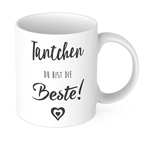 STEMPEL-FABRIK Keramiktasse Schwarz mit Aufdruck - Tantchen, du bist die Beste! - Kaffeetasse mit Spruch - Bedruckte Tasse - Teetasse - Kaffeebecher - Geschenkidee Tante - Geburtstagsgeschenk von STEMPEL-FABRIK