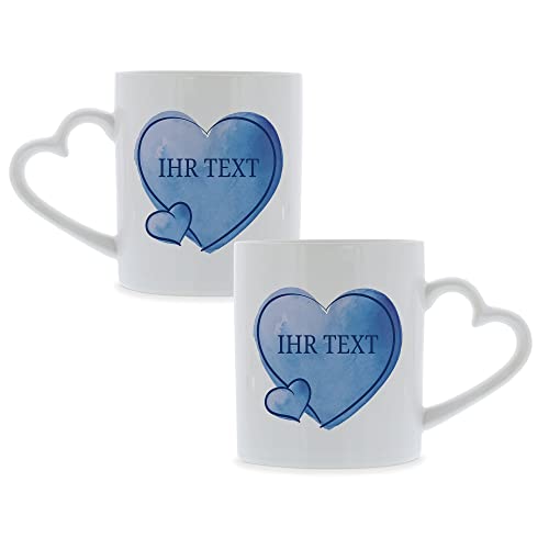 STEMPEL-FABRIK Keramiktasse mit Herzhenkel und personalisiertem Aufdruck - Motiv Herz Blau - Tasse mit Herzform - Kaffeetasse - Kaffeebecher - Bedruckte Tasse - Cup - Geschenkidee zum Valentinstag von STEMPEL-FABRIK