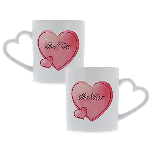 STEMPEL-FABRIK Keramiktasse mit Herzhenkel und personalisiertem Aufdruck - Motiv Herz Rot - Tasse mit Herzform - Kaffeetasse - Kaffeebecher - Bedruckte Tasse - Cup - Geschenkidee zum Valentinstag von STEMPEL-FABRIK