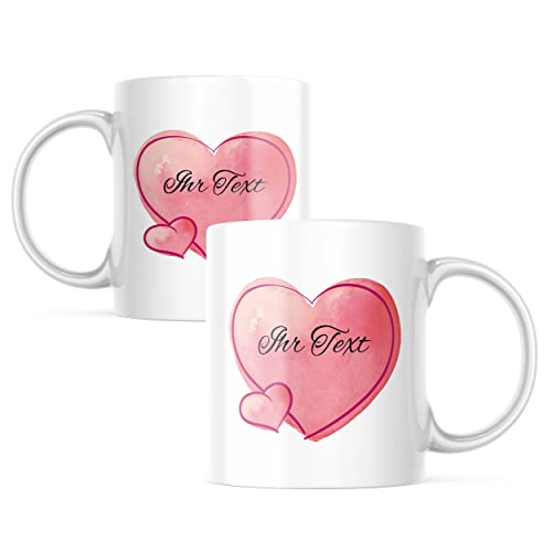 STEMPEL-FABRIK Keramiktasse mit personalisiertem Aufdruck - Motiv Herz Rot - Tasse mit Herzform - Kaffeetasse - Kaffeebecher - Bedruckte Tasse - Cup - Geschenkidee zum Valentinstag und Geburtstag von STEMPEL-FABRIK