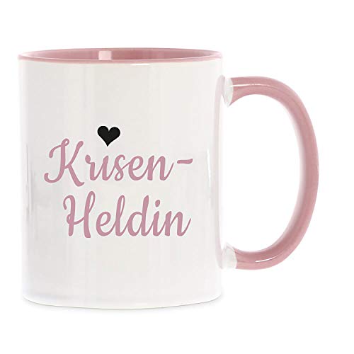 STEMPEL-FABRIK Keramiktasse rosa zweifarbig mit Aufdruck - Krisenheldin - Kaffeetasse - Bürotasse - Kaffeebecher - Teetasse - Geschenkidee - Dankeschön von STEMPEL-FABRIK