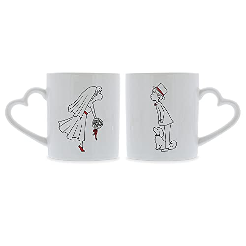 STEMPEL-FABRIK Keramiktassen mit Herzhenkel - Brautpaar - Hochzeitsdesign - Hochzeitsgeschenk - Geschenkidee zur Hochzeit - Kaffeetasse - Kaffeebecher - Bedruckte Tassen - Set - Hochzeitstag - Cups von STEMPEL-FABRIK