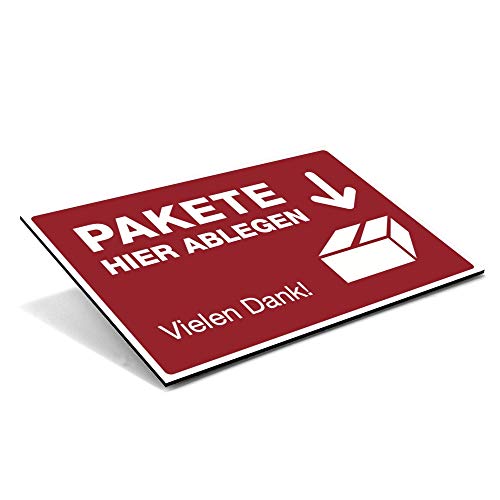 STEMPEL-FABRIK Paket ablegen-Schild - Ablageort Pakete - Kennzeichnung für Paketabgabe - Kennzeichnung Paket-Ablegeort - Hinweisschild Paket - (Signalrot) - (600x200x4) von STEMPEL-FABRIK