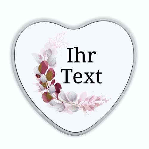 STEMPEL-FABRIK – personalisierbare Herzdose mit Name oder Wunschtext – Aquarell Motiv mit roter Mondsichel – bedruckte Geschenkdose in Herzform – ideale Keksdose und Metalldose von STEMPEL-FABRIK
