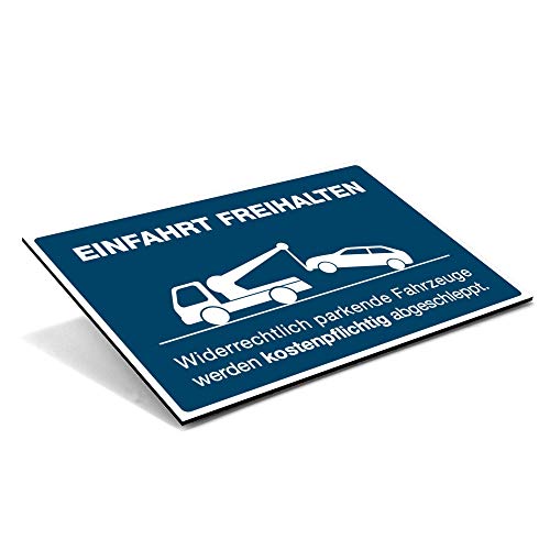 Schild "Einfahrt freihalten" mit Abschlepp-Piktogramm – Parkverbotsschild für widerrechtliches Parken – wetterfestes Alu-Verbund Warnschild (300 x 200 x 4 mm | Signalblau) von STEMPEL-FABRIK