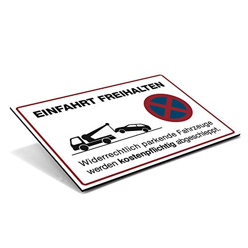 Schild "Einfahrt freihalten" mit Abschlepp-Piktogramm – Parkverbotsschild für widerrechtliches Parken – wetterfestes Alu-Verbund Warnschild (300 x 200 x 4 mm | Weiß) von STEMPEL-FABRIK