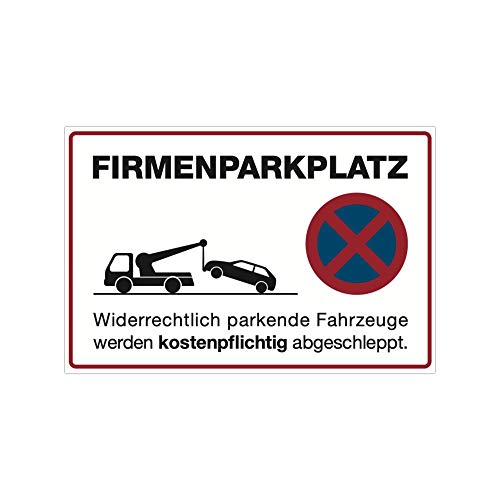 stempel-fabrik – 3 Stück Aufkleber "Firmenparkplatz" mit Abschlepp-Piktogramm – Parkverbotsschilder für widerrechtliches Parken – selbstklebende Warnschild (300 x 200 | Weiß) von STEMPEL-FABRIK