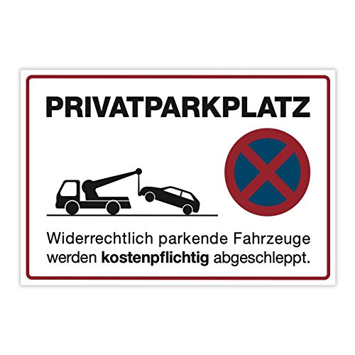 3 Stück Aufkleber "Privatparkplatz" mit Abschlepp-Piktogramm – Parkverbotsschilder für widerrechtliches Parken – selbstklebendes Warnschild (300 x 200 | Weiß) von STEMPEL-FABRIK