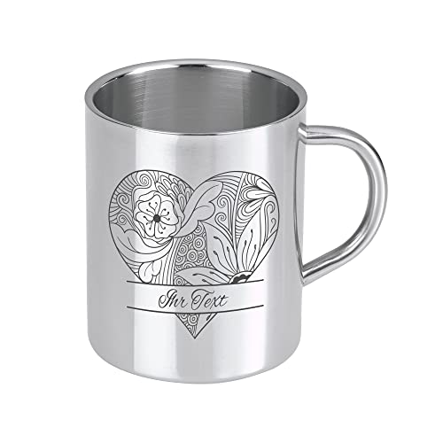 STEMPEL-FABRIK Edelstahlbecher mit personalisierter Gravur – Motiv Herz – Rechtshänder – Kaffeebecher – Thermotasse – Kaffeetasse – Isolierbecher – Doppelwandig – Geschenkidee Valentinstag von STEMPEL-FABRIK
