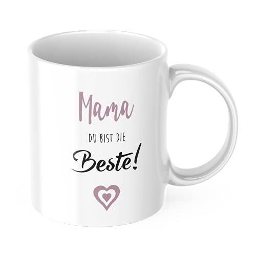 Keramiktasse Rosa mit Aufdruck - Mama, du bist die Beste! - Kaffeetasse mit Spruch - Bedruckte Tasse - Teetasse - Kaffeebecher - Tasse Muttertag - Geschenkidee - Muttertagsgeschenk von STEMPEL-FABRIK