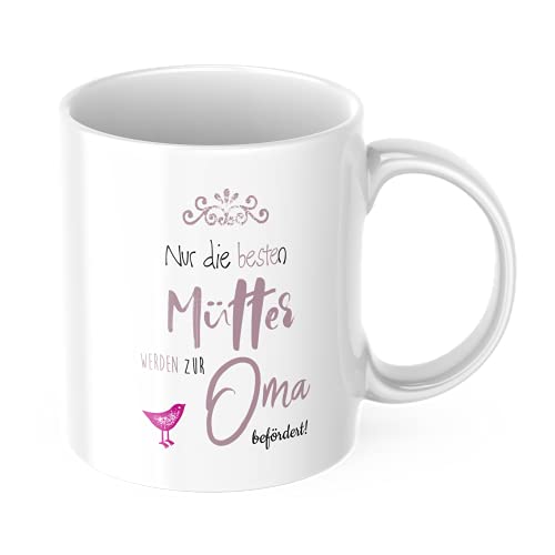 Tasse Nur die besten Mütter werden zur Oma befördert! – Kaffeetasse zum Schwangerschaft verkünden – Geschenkidee für Mama/Oma – Keramiktasse beidseitig bedruckt (330 ml) von STEMPEL-FABRIK