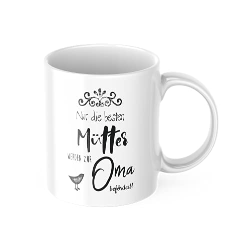 STEMPEL-FABRIK Keramiktasse Schwarz mit Aufdruck - Nur die besten Mütter werden zur Oma befördert! - Kaffeetasse mit Spruch - Bedruckte Tasse - Bürotasse - Geschenkidee - Muttertagsgeschenk von STEMPEL-FABRIK