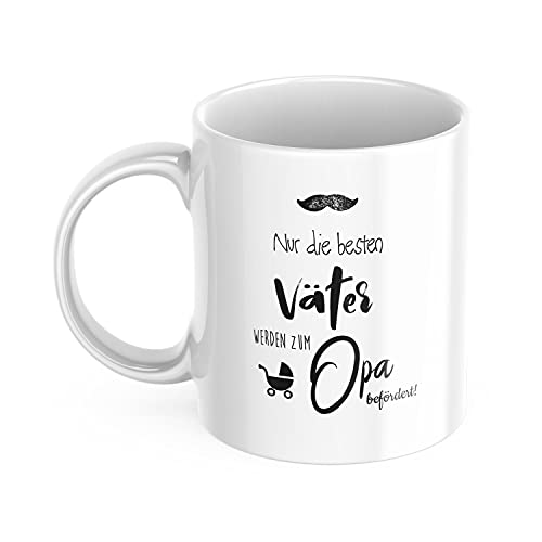 Keramiktasse Schwarz mit Aufdruck - Nur die besten Väter werden zum Opa befördert! - Kaffeetasse mit Spruch - Bedruckte Tasse - Keramiktasse bedruckt (330 ml) von STEMPEL-FABRIK