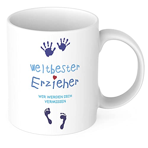 STEMPEL-FABRIK Keramiktasse für Erzieher - Weltbester Erzieher - Wir werden dich vermissen - Kaffeetasse - Kindergarten - Kita - Abschiedsgeschenk - Danke - Bedruckte Tasse mit Spruch - Geschenkideen von STEMPEL-FABRIK