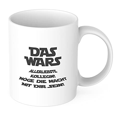 STEMPEL-FABRIK Keramiktasse mit Aufdruck - Das wars - Allerbeste Kollegin, möge die Macht mit Dir sein!- Kaffeetasse - Abschiedsgeschenk - Geschenk für Arbeitskollegin - Danke - Tasse mit Spruch von STEMPEL-FABRIK