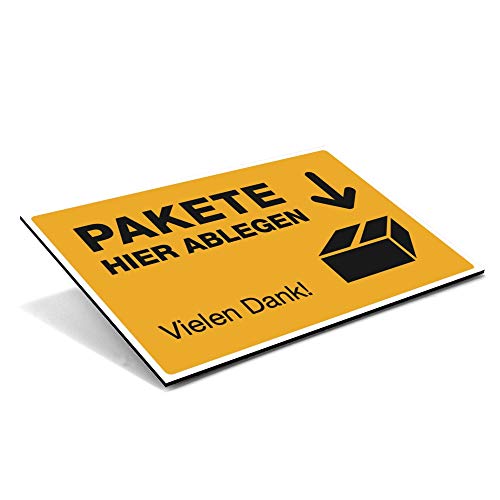 STEMPEL-FABRIK Paket ablegen-Schild - Ablageort Pakete - Kennzeichnung für Paketabgabe - Kennzeichnung Paket-Ablegeort - Hinweisschild Paket - (Signalgelb) - (300x200x4) von STEMPEL-FABRIK