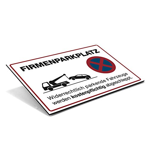 Schild "Firmenparkplatz" mit Abschlepp-Piktogramm – Parkverbotsschild für widerrechtliches Parken – wetterfestes Alu-Verbund Warnschild (300 x 200 x 4 mm | Weiß) von STEMPEL-FABRIK