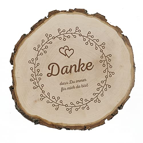 stempel-fabrik – gravierte Baumscheibe aus Erlenholz – Motiv Danke, dass du immer da bist – Holzscheibe zur Dekoration – Geschenkidee für Hochzeit, Jahrestag, Geburtstag (22,5-24 cm Ø) von STEMPEL-FABRIK