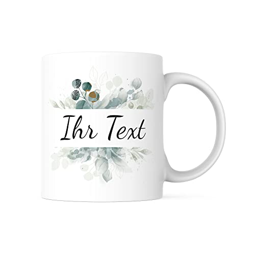STEMPEL-FABRIK – personalisierbare Keramiktasse mit Namen – Aquarell Motiv Blumenrahmen – bedruckte Kaffeetasse ideal geeignet für den Genuss von Kaffee und Tee – Geschenkidee für jeden Anlass von STEMPEL-FABRIK