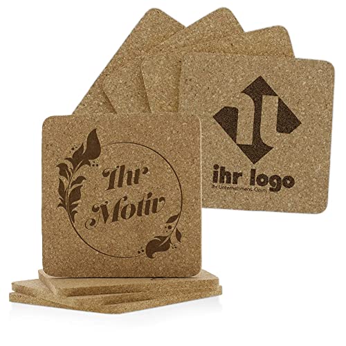 stempel-fabrik – personalisierbare Untersetzer aus Kork – gravierte Getränke-Untersetzer im 4er-Set – Glasuntersetzer – Untersetzer für Getränke, Tassen, Gläser und Co (4 Stück/eckig) von STEMPEL-FABRIK