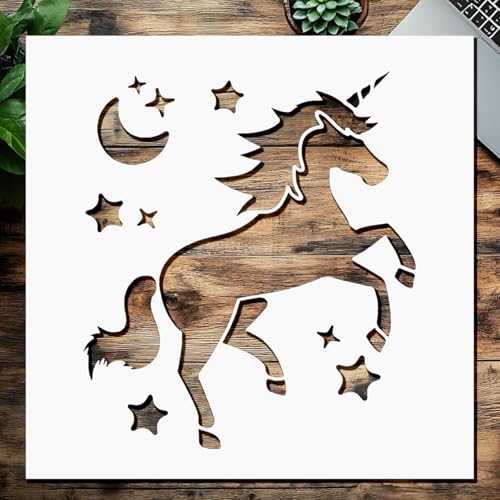 Schablone Einhorn Sterne Mond Kunststoff Wiederverwendbar Wiederverwendbar Kunststoff 10x10 für DIY Handwerk und Home Decor von STENCILAIR
