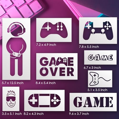 Spielzimmer Schablonen Set - 7 wiederverwendbare Kunststoffschablonen für Wandzeichnung - Verschiedene Größen, einschließlich Gamepad und "Game Over" Schablonen STENCILAIR, B003 Spielzimmer Schablonen Set - 7 wiederverwendbare Kunststoffschablonen für Wandzeichnung - Verschiedene Größen, einschließlich Gamepad und "Game Over" Schablonen STENCILAIR, B003 von STENCILAIR
