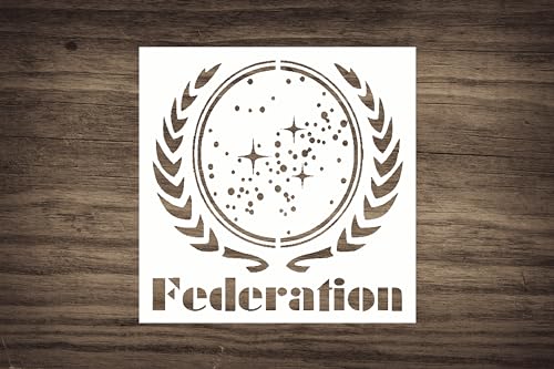 Star Federation Schablone – Entdecken Sie galaktische Vibes, 14 x 14 cm, für kosmische Kunst und Sci-Fi-Enthusiasten von STENCILAIR