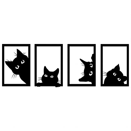 Dexlyn 4 Stück Katze Wanddeko Metall Schwarz für Wohnzimmer Schlafzimmer Café Bar - Minimalistische Wand Deko 8×12 in von Dexlyn