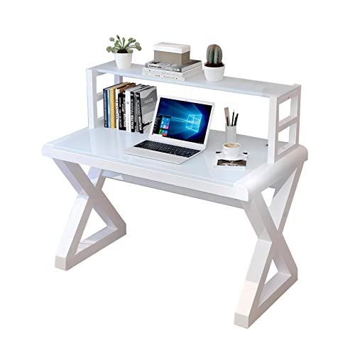 Computertisch aus gehärtetem Glas mit Regal, moderner PC-Laptop-Tisch, Schlafzimmer, einfacher Arbeitsschreibtisch, einfach zu installierender Computer-Arbeitsplatz for das Heimbüro(White,51.2*23.6in) von STEPHM