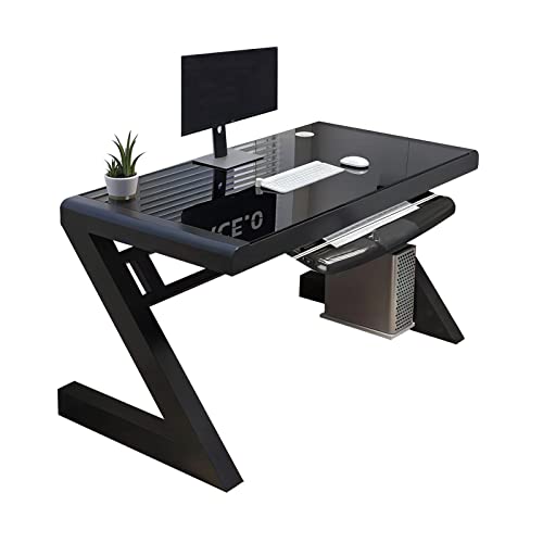 Moderner Computertisch in Z-Form mit Tastaturablage, gehärtetem Glas, großer Bürotisch, Arbeitszimmer-Schreibtisch, einfach zu installierender Computerarbeitsplatz for das Home-Office(Black,39.3*23.6' von STEPHM